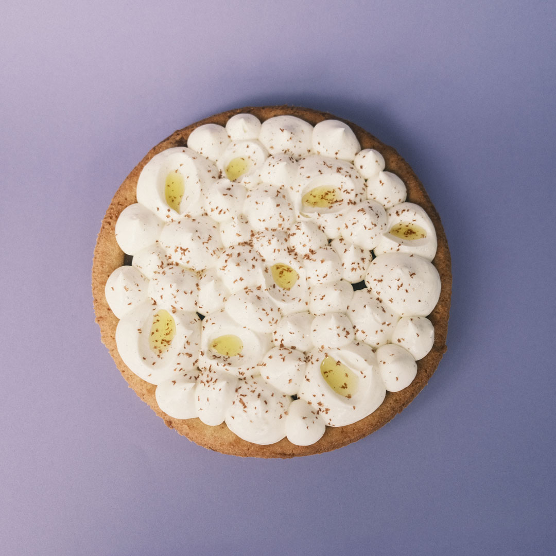 Tartaleta caramelo, chocolate, vainilla y aove